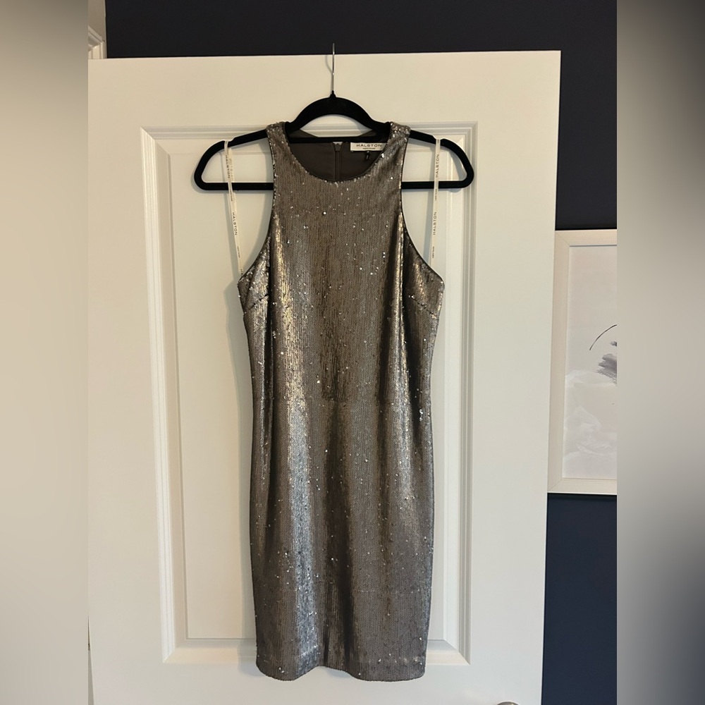 Halston Heritage Metallic Sleeveless Dress